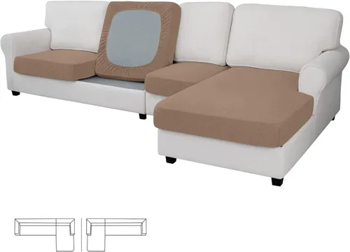 Miniatura 162 de Easy-Going - 4 Fundas de cojín elásticas para sofá seccional, izquierda/derecha, en forma de L, funda de asiento antideslizante, suave, flexible
