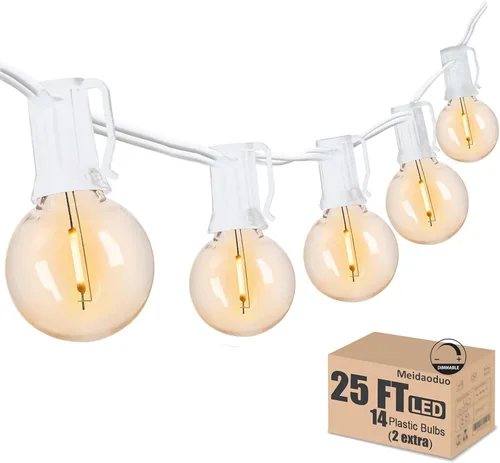 Miniatura 11 de Cadena de luces LED G40 de 50 pies para exteriores, luces de patio, conectables, impermeables, 27 bombillas inastillables (2 extra), 25 luces Negro