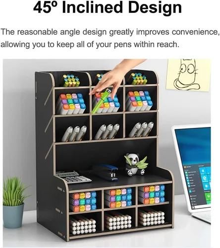 Miniatura 4 de Hggzeg Organizador de Escritorio de Madera, Portaplumas DIY de Gran Capacidad Caja de Almacenamiento Estante de Almacenamiento de Artículos