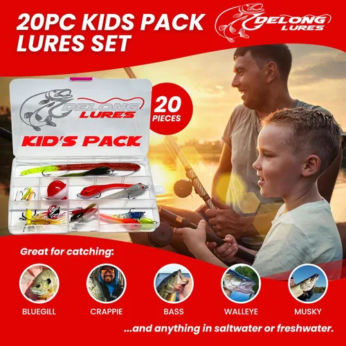 Miniatura 2 de DeLong Lures Paquete de 20 señuelos de pesca para niños, kit de señuelos preaparcados fáciles de usar para Bluegill, Bass y Crappie, cebos
