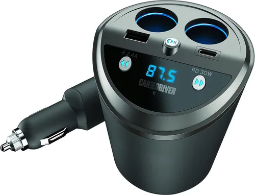Miniatura 5 de Car and Driver Transmisor FM inteligente con soporte para vasos Bluetooth, compatible con Alexa, Siri y Google Assistant para automóvil, puertos