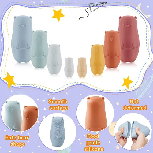 Miniatura 3 de Chivao 8 Piezas Muñecas Rusas Anidables, Muñeca Matryoshka de Silicona Juguetes de Pascua Juguete Educativo Muñecas Anidables Apilables para Niños