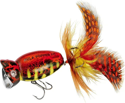 Miniatura 2 de Arbogast Señuelo de pesca Hula Popper 2.0 Topwater con gancho agudo emplumado y cuerpo de patrón de grietas Entrenador Hog