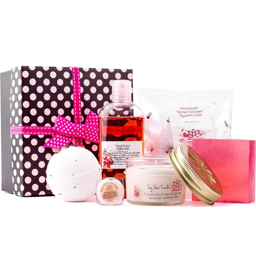 Set de regalo de spa de baño para mujeres, bombas de baño naturales, jabón de manteca de karité orgánico, vela de cera de soja, sal de baño y gel de