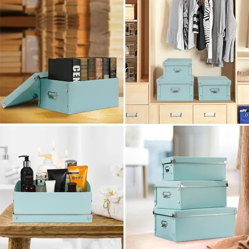 Miniatura 3 de SEEKIND Caja de almacenamiento con tapas y asas decorativas, 3 en 1, a prueba de humedad, plegable para ahorrar espacio, para ropa, cosméticos