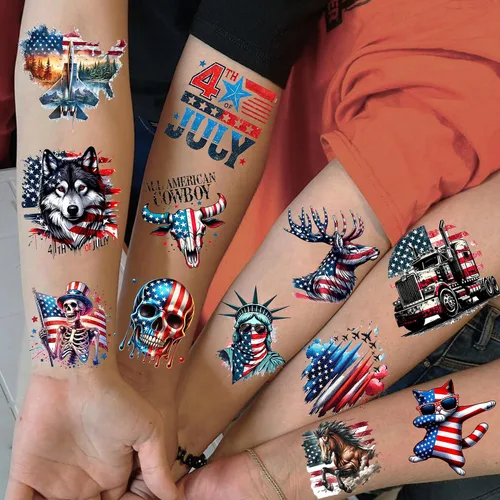 Miniatura 3 de 49 tatuajes patrióticos estadounidenses 4 de julio, Día de la Independencia, tatuajes temporales conmemorativos para veteranos, decoración del Día