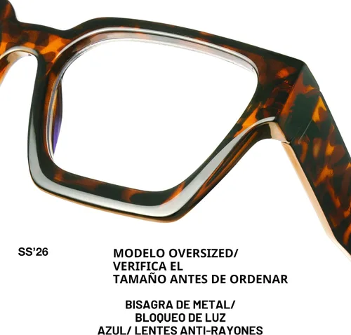 Miniatura 5 de livho Marco de gafas de gran tamaño para mujer y hombre, lentes rectangulares de moda para computadora, marco elegante *Tortuga de coco