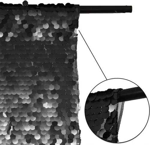 Miniatura 7 de JYFLZQ Cortinas de fondo de lentejuelas negras de 4 x 8 pies, 2 paneles de fondo de pared brillante, fondo de lentejuelas grandes con purpurina