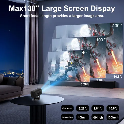 Miniatura 10 de Mini proyector con WiFi y Bluetooth, soporte 4K 260 ANSl proyector portátil inteligente, Keystone automático, rotación de 135 grados, proyector
