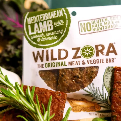 Miniatura 6 de Wild Zora Barritas de carne y verduras, cordero mediterráneo, paquete de 8, 100% cordero alimentado con hierba, aperitivos paleo saludables