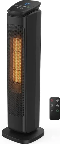 Comfort Zone Calentador de espacio oscilante de 30 pulgadas con control remoto, calentador de cerámica de alta velocidad de 1500 W para habitaciones