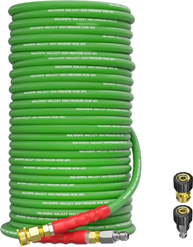 Miniatura 14 de Manguera de lavado a presión de 50 pies y 3/8 pulgadas para agua fría y caliente de 212 °F, con conexión rápida giratoria, alambre de acero trenzado