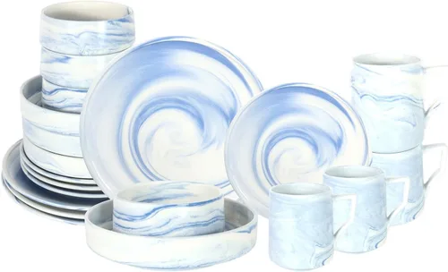Miniatura 9 de Juego de platos y cuencos de 20 piezas, vajilla artesanal de porcelana fina para 4, apto para lavavajillas, resistente a los arañazos, resistente a