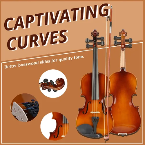 Miniatura 4 de Ktaxon Violín 3/4 para principiantes, violín para estudiantes y entusiastas, kit de violín acústico con estuche, arco, colofonia y manual Satinado