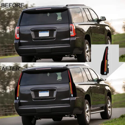 Miniatura 5 de VLAND Conjunto de luces traseras compatible con GMC Yukon 2015-2020, lámpara trasera con DRL, luz trasera con luces antiniebla y señal de giro