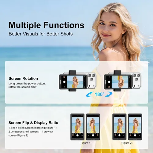 Miniatura 4 de Newmowa - Pantalla de monitor para selfie para teléfono, 4K 30 fps con cable y grabación inalámbrica de 1080P, clip magnético para cámara trasera