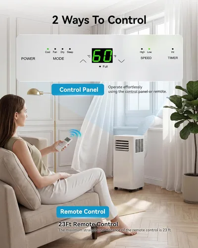 Miniatura 3 de Feelfunn Aire acondicionado portátil de 8000 BTU, 3 en 1, enfría 350 pies cuadrados, CA silenciosa con ventilador y deshumidificador, pantalla LED