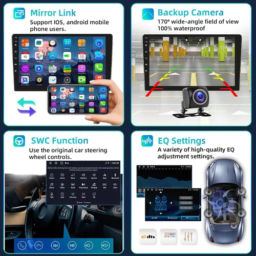 Miniatura 4 de Podofo Estéreo de auto de doble DIN de 2+32G con Apple Carplay Android Auto inalámbrico de 10.1 pulgadas, pantalla táctil y radio Android