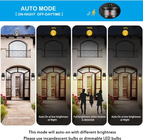 Miniatura 3 de Luces exteriores con sensor de movimiento para montaje en pared, lámpara exterior de anochecer a amanecer, aluminio impermeable antioxidante, luz