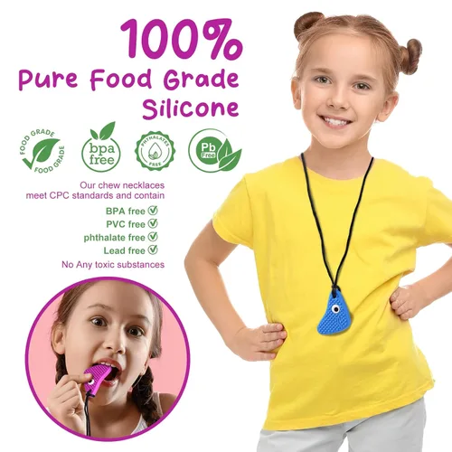 Miniatura 6 de Seeway - Collares masticables para niños sensoriales, paquete de 3 juguetes sensoriales de silicona para masticar, diferentes texturas Chewelry