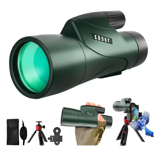 Gosky Telescopio monocular HD de 12 x 55 con prisma BAK4 y lente FMC, ligero con adaptador para teléfono inteligente, para observación de aves,