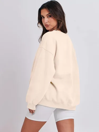 Miniatura 4 de ANRABESS Sudadera de gran tamaño para mujer, de forro polar, manga larga, cuello redondo, informal, para otoño 2023, ropa de moda