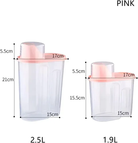 Miniatura 2 de 2 contenedores de almacenamiento de arroz, 1.9L y 2.5L, recipiente hermético para alimentos con boquilla de vertido, taza medidora para avena