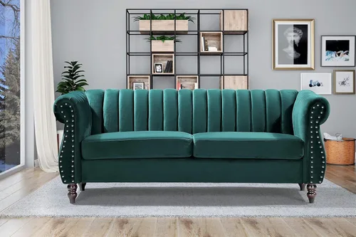 Miniatura 8 de Container Furniture Direct Darsen - Sofá Chesterfield moderno con elegantes brazos enrollados, ribete de cabeza de clavo y acolchado de canal, sofá