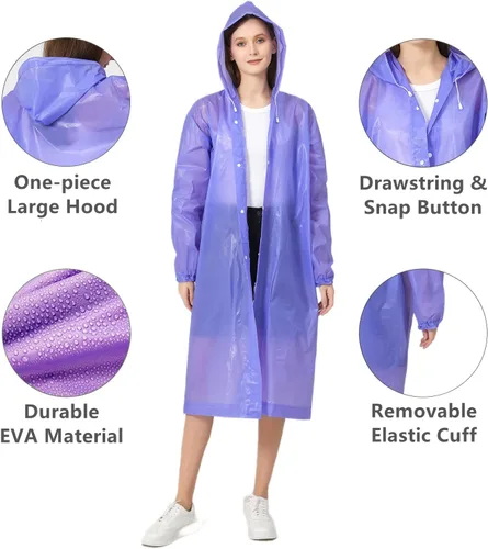 Miniatura 3 de Poncho de lluvia para adultos, reutilizables, paquete de 2 a 5 unidades, capa impermeable de EVA con capucha, equipo de lluvia para hombres