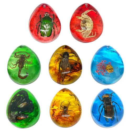 8 piezas de fósiles de ámbar con insectos, colgantes de fósiles de ámbar BOSOIRSOU, diferentes especímenes de insectos, insectos preservados en