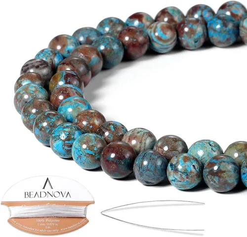 Miniatura 23 de Cuentas de ónix negro BEADNOVA con cuentas de cristal natural, piedras preciosas, redondas, sueltas, curativas de energía con cordón elástico de 01)