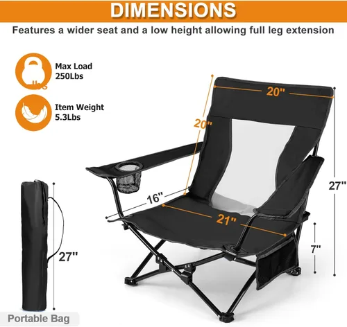 Miniatura 2 de Joyfair Silla de camping de playa (paquete de 2), silla plegable al aire libre para adultos, silla portátil resistente con reposabrazos para pesca