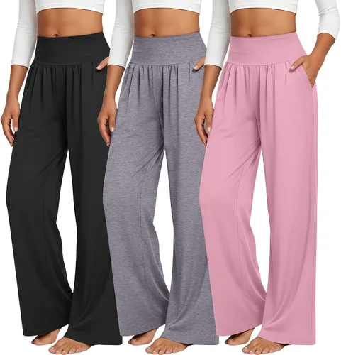 Miniatura 99 de Neer - Conjunto de 3 pantalones de yoga de pierna ancha para mujer - Pantalones deportivos cómodos, holgados, de cintura alta y casuales