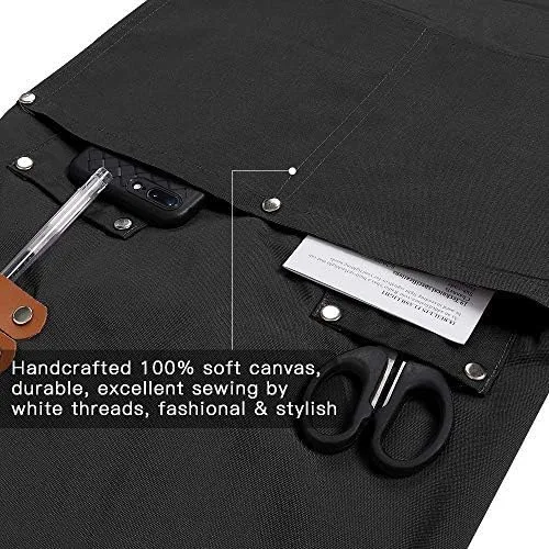 Miniatura 7 de Delantal de chef, delantal cruzado para hombres y mujeres con correas ajustables y bolsillos grandes, de lona, M - 2EG.