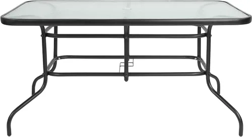 Miniatura 7 de Flash Furniture Lila - Juego de comedor de 5 piezas para patio, mesa de patio de vidrio templado de 55 pulgadas con agujero para paraguas, 4 sillas