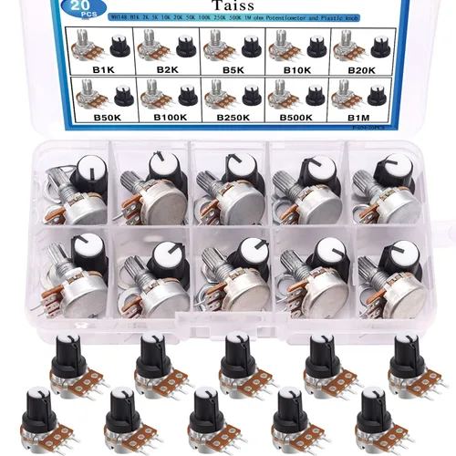 Miniatura 7 de Taiss Kit de potenciómetro de 40 piezas con perillas giratorias, WH148 B1K 2K 5K 10K 20K 50K 100K 250K 500K 1M Ohm Potenciómetros Surtido