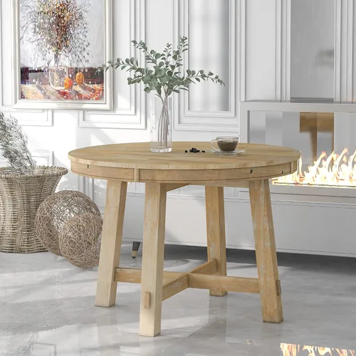 Miniatura 16 de Farmhouse - Juego de mesa de comedor de 5 piezas, mesa de comedor redonda extensible con 4 cómodas sillas tapizadas, juego de muebles funcionales