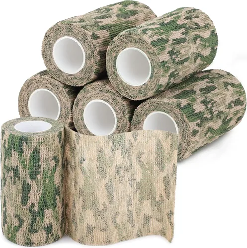 Miniatura 27 de Cinta adhesiva de camuflaje de 6 rollos, 1/2/3/4 pulgadas x 14.8 pies, vendaje autoadhesivo de camuflaje para acampar al aire libre, tira elástica