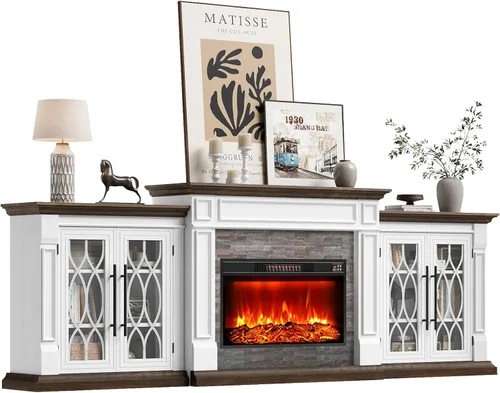 Miniatura 11 de LGHM - Soporte de TV para chimenea de 80", para televisores de hasta 90 pulgadas, chimenea eléctrica con repisa, centro de entretenimiento