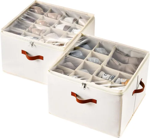 Miniatura 10 de INSTY Organizador de zapatos para armario con capacidad para 24 pares, contenedor plegable grande de almacenamiento de zapatos caja compartimento