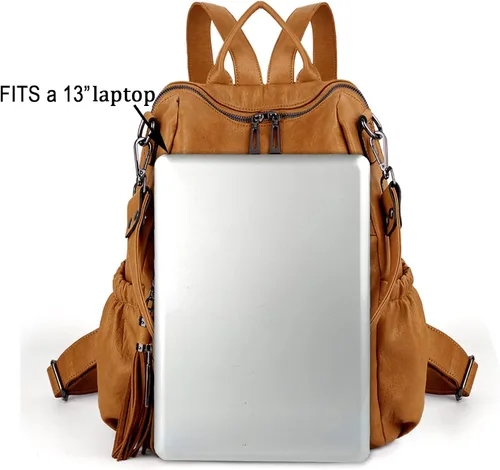Miniatura 8 de UTO Mochila de cuero vegano para mujer, diseño de moda, convertible con borla, para viajes, con borla