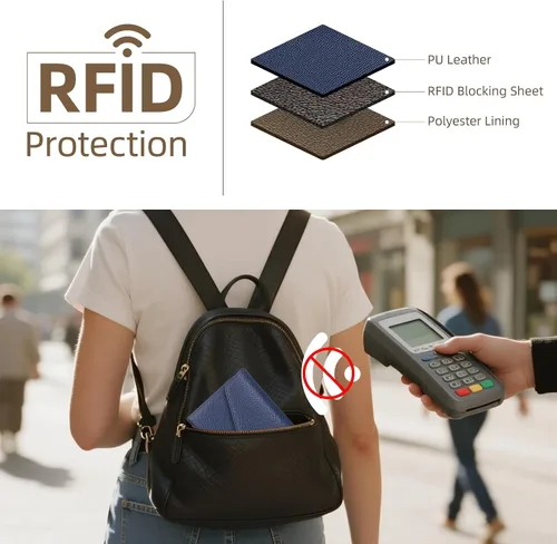 Miniatura 126 de Zoppen - Billetera de viaje con bloqueo RFID multiusos (Ver.4) Portatarjetas de pasaporte y vacunas, organizador de documentos de tres pliegues