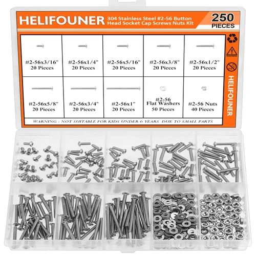 Miniatura 10 de HELIFOUNER 65 piezas de 5 tamaños de acero inoxidable 304 1/4-20 x 3/8 pulgadas 1/2 pulgadas 5/8 pulgadas 3/4 pulgadas 1 pulgada UNC cabeza de botón