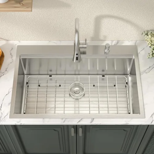 Miniatura 2 de Lordear - Fregadero de cocina encajado de 33 pulgadas con estación de trabajo, de 33 x 22 pulgadas, con una sola cubeta, de acero inoxidable