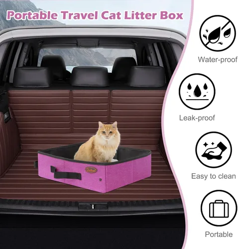 Miniatura 2 de Arenero portátil para gatos de viaje Deblue en auto, porta-arena plegable para gatos resistente al agua, caja de arena móvil para exteriores, apto
