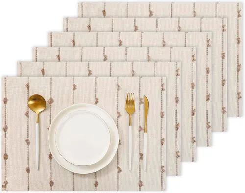 Miniatura 10 de Juego de 4 manteles individuales bohemios de 13 x 19 pulgadas para decoración de mesa de comedor, manteles individuales de tela tejida para casa