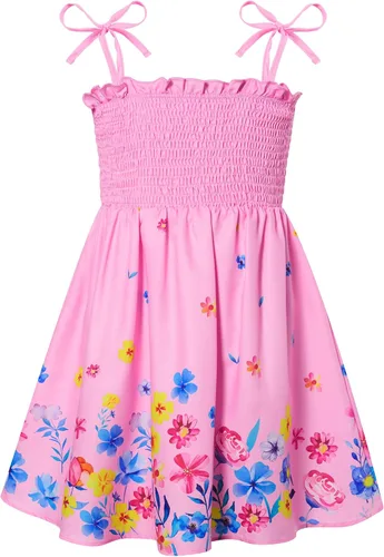 Miniatura 15 de Vieille Vestido de verano para niñas pequeñas, vestido de verano con tirantes delgados, vestido de princesa estampado floral, vestido casual