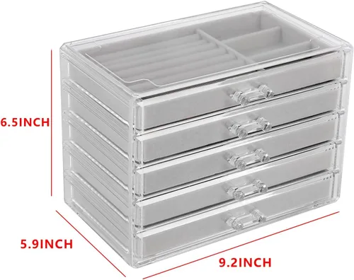 Miniatura 2 de Cq acrylic Organizador de joyas con 5 cajones caja de joyería de acrílico transparente regalo para mujeres hombres niños y niñas apilable