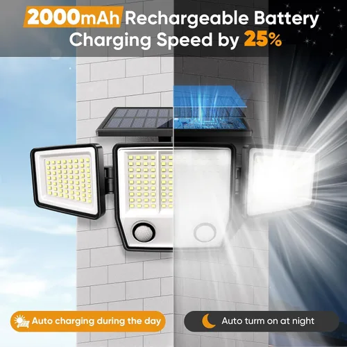 Miniatura 3 de MDCMDCM Luces solares para exteriores con sensor de movimiento, impermeables, 3000 lúmenes, 3 modos, luces de seguridad para exteriores, iluminación