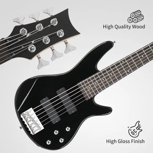 Miniatura 2 de Ktaxon Guitarra eléctrica de bajo de 6 cuerdas con cuello de arce secado al aire naturalmente, diapasón de palisandro y cuerpo de tilo